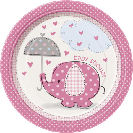 Pink Umbrellaphants Baby Shower Plates